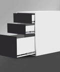 Pair Of 15 Inch 3 Section Full Extension Ball Bearing Drawer Slides Side Mount With Rust Resistant Steel Silent Operation 100 Lb Capacity Heavy Duty Drawer Slides For Kitchen Cabinets And Furniture installed in a white cabinet with drawers extended