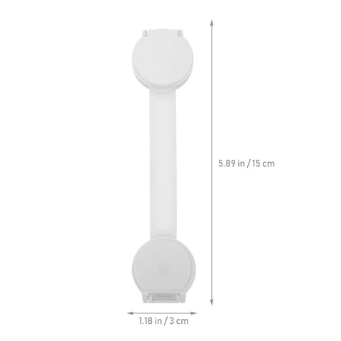 10 Pack White ABS Childproofing Safety Locks For Cabinets And Trash Cans, No Drill No Perforation Design, Easy Install, dimensions shown
