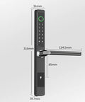 Straight Up Heavy Duty Smart Padlock With Quick Fingerprint Scan And Phone App Control Rock Solid Aluminum Body side view with dimensions.
