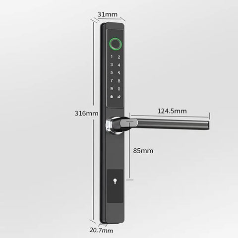 Straight Up Heavy Duty Smart Padlock With Quick Fingerprint Scan And Phone App Control Rock Solid Aluminum Body side view with dimensions.