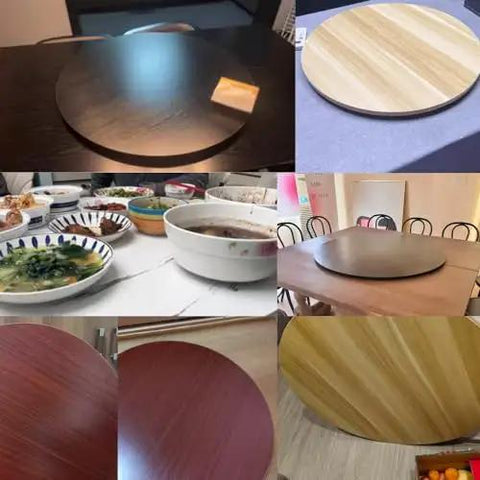 Premium Solid Wood Lazy Susan Featuring Slick 360 Degree Swivel Function Oversized Rotating Kitchen Turntable For Dining Tables Effortless Cleanup Black Finish Built Damn Tough For Casual Hangouts And Big Dinner Crews on various dining surfaces.