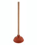 Six Inch Red Rubber Plunger With Sturdy Wood Handle Built For Light Duty Bathroom Drain And Toilet Jobs That Knock Out Stubborn Clogs Without Any Drama.