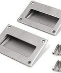 Concealed Recessed Flush Pull Handle 2-Pack Stainless Steel Hidden Flat Sliding Door Pulls with mounting screws visible.