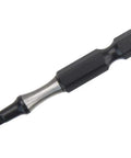 Heavy Impact Rated Screwdriver Bit Made From High Speed Steel And Black Phosphate Coating, shown from side angle.
