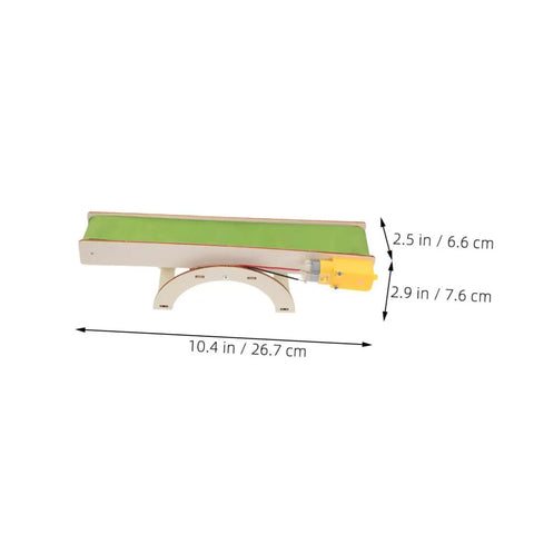2 Pieces DIY Electric Conveyor Belt Kit For Preschoolers Kid Friendly Interactive Hands On Learning Early STEM Education Fun Assembly Model For Science And Engineering Projects shown with dimensions in inches and centimeters