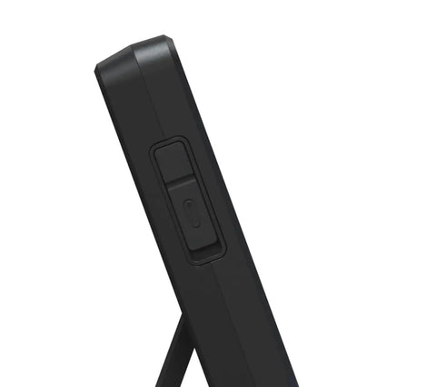 Side view of LM1 Portable Mini Launch Monitor showing control switch detail for golfers with speed tracking features.