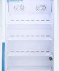Commercial Stacked Refrigerator And Freezer Combo For Vaccine Storage Featuring Legit CDC VFC Compliance Medical Grade Green Dot Plug Digital Temp Control No Hassle Defrost, 13 cubic feet, white color, dual chamber visible.