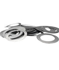 50 Piece Ultra Thin M15 By 21 By 0.1 DIN988 Stainless Steel Shim Washers Set For Precise Gap Adjustment And Quick Gear Assembly SUS304 Flat Gaskets Rust Resistant And Durable For DIY And Industrial Use, stacked M15x21x0.1 SUS304 shim washers