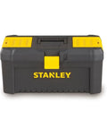 Front view of Essential 16 Inch Toolbox in Black and Yellow With Top Organizers, Handy Tool Tray And Side Access, Geometric Lock Latch, Pad Eye Lock.