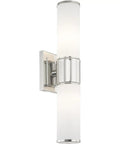 Transitional Two Light Wall Sconce and Bath Light in Polished Nickel Finish From Weston Collection with vertical opal glass design