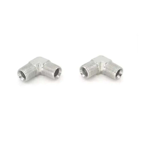 Premium Grade Pro Heavy Duty High Pressure Hydraulic Hose Elbow Reducer Fitting With Strong External Thread Connections Works Great For Pipe Size Switches From One Eighth To One Inch Wide For Smooth Pipeline Flow Changes You Love Today. silver metal threaded elbow fittings shown side by side
