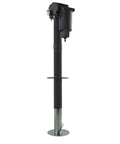 Amazon Tongue Jack Ultra Series 3500lb front view: electric trailer jack with black post and steel base plate
