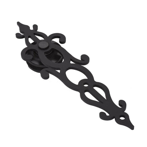 Flower style hanger bracket from Heavy Duty 6.6-Foot Sliding Barn Door Hardware Kit With Ultra Quiet, Smooth Operation, No Sweat Installation.
