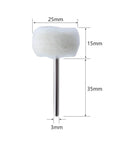 Premium Wool Polishing Wheels With 25mm Diameter And 3mm Shank for detailing; soft white wool buffer with 3mm metal shank.