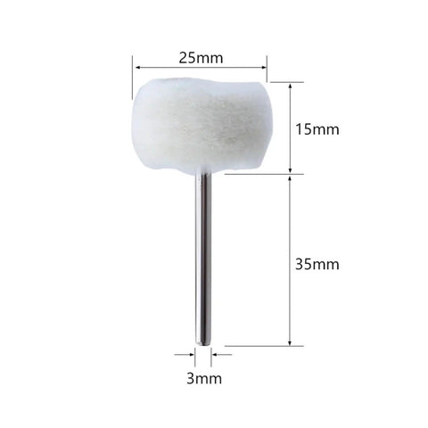 Premium Wool Polishing Wheels With 25mm Diameter And 3mm Shank for detailing; soft white wool buffer with 3mm metal shank.