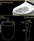 Smooth As Silk Electric Bidet Toilet Seat dimensions showing comfortable seat size and control panel for easy use.