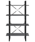 Front view of 4 Tier Solid Pine Wood Book Cabinet In Gray, showcasing sturdy industrial design with four spacious shelves.