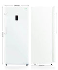 14 Cubic Foot Upright Freezer Refrigerator In Stainless Steel, Convertible Frost Free Cabinet showing dimensions and design.
