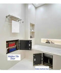 Heavy Duty Concealed Pivot Hinge For Invisible Doors And Tile Access Panels Stainless Steel hidden tile door in modern bathroom.