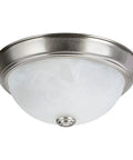 Two Light Flush Mount Fixture In Brushed Nickel With White Alabaster Glass Shade, 11 Inch Diameter Indoor Ceiling Light For Hallways And Living Areas, UL Listed For Indoor Dry Location
