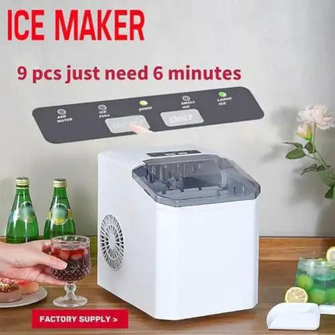 Portable Nugget Ice Maker, Plug And Play Electric Countertop Ice Machine With Free Scoop And Basket, Fast Chill Six Minute Batch for quick ice.