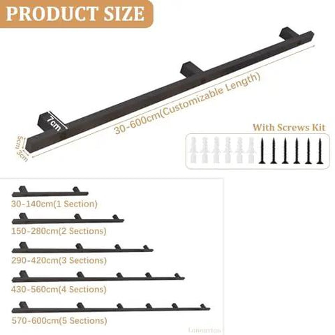 Built Like A Tank With Killer Grip Wall Mounted Stair Handrail Black Wrought Iron Square Tube Slip Resistant Grip Custom Sizes diagram showing lengths