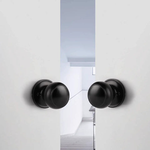 Two Pack Matte Black Dummy Door Knobs, No Turn Interior Door Handles For Pantry And French Doors installed on double doors
