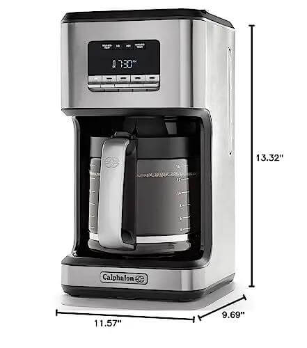 Programmable Coffee Maker With Glass Carafe, 14 Cup Capacity, Stainless Steel Finish, Brew Temperature Perfected From 195 To 205 Degrees