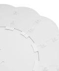 Close-up of the white metal electric hoist lift system mounting plate for secure chandelier installation.