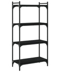 Industrial Style Four Shelf Bookcase With Matte Black Finish And Height Adjustable Shelves Engineered Wood Display Stand