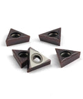 Pro Grade Carbide Turning Inserts For Lathe TCMT16T304, 60 Degree Diamond, close-up view of 5 pieces, 16.5mm cut length, 9.525mm hole