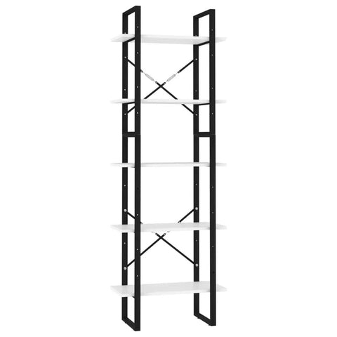 Five Tier White Bookcase Two Piece Set Built With Engineered Wood And Metal Frame For Modern Industrial Home Decor Dope Open Shelves And Sturdy