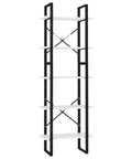 Industrial 5-Tier Engineered Wood Bookcase With Black Metal Frame White Finish Open Shelves For Living Room And Office Space Saving Open Storage Cabinet For Books Decor And Collectibles