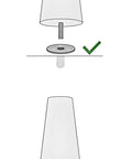 Diagram showing correct and incorrect installation of four inch solid rubber wood replacement furniture legs.