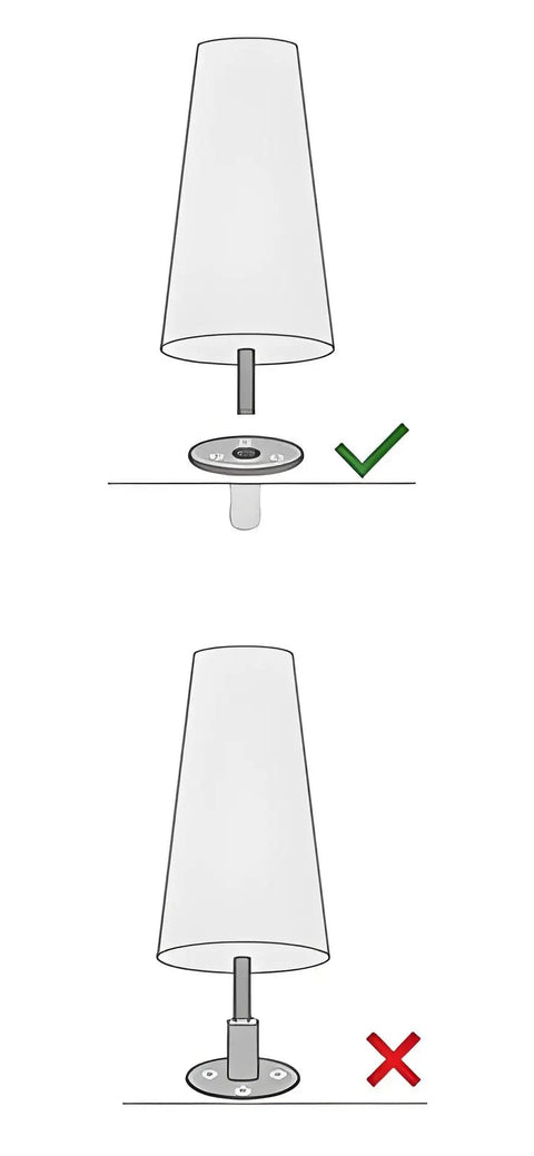 Diagram showing correct and incorrect installation of four inch solid rubber wood replacement furniture legs.