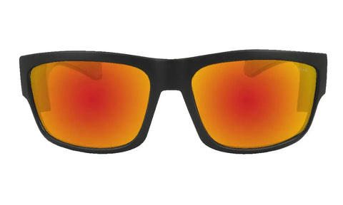 Tiger Safety Sunglasses With Dope Matte Black Frame And Red Mirror Lens ANSI Z87 Plus Certified front view