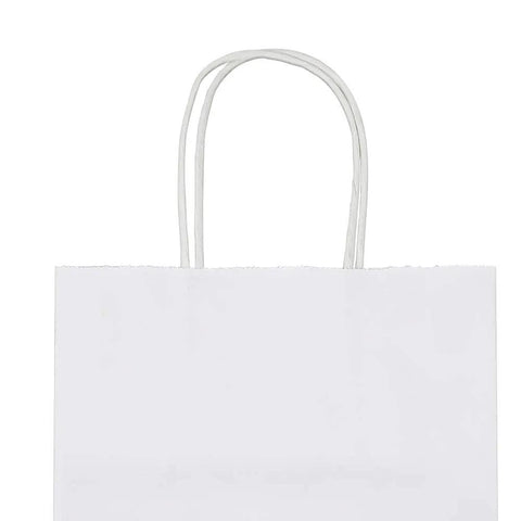 Medium White Kraft Paper Gift Bags With Handles 8x4.75x10 Inches Bulk Pack Of 50 For Takeout Grocery Shopping Retail Parties