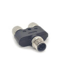 M12 Y Type Connector 4 Pin 1 Male To 2 Female A Code Unshielded IP67 industrial sensor plug, front view