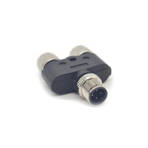 M12 Y Type Connector 4 Pin 1 Male To 2 Female A Code Unshielded IP67 industrial sensor plug, front view