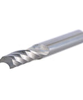 Close-up of SpeTool 1/4 in shank carbide end mill with spiral upcut, O-flute design