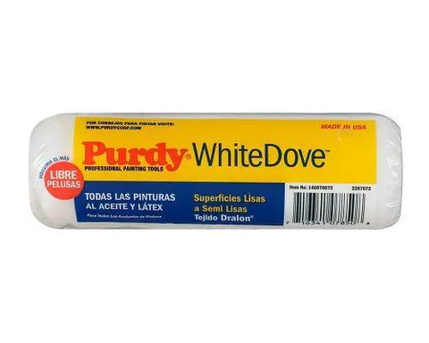 3/8 Inch Nap 7 Inch White Dove Roller Cover Case Of 24 High Density Woven Dralon Blend Delivers A Top Shelf Lint Free Paint And Stain Coating Applies Like Butter, wrapped in packaging.
