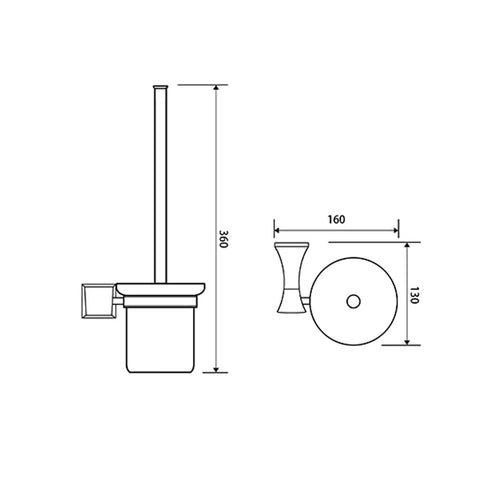 Heavy Duty Wall Mount Toilet Brush Holder With Sleek Chrome And Matte Black Finish dimensions 360mm height 160mm width 130mm diameter