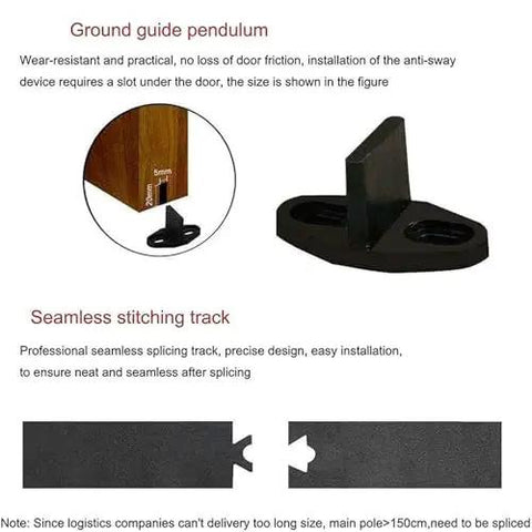 Ground guide pendulum and seamless stitching track for Heavy Duty Double Bypass Sliding Barn Door Hardware Kit.
