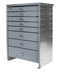 Heavy Duty Steel Toolbox Featuring Eight Rock Solid Drawers Tailored For Trucks And Work Sites With Five Hundred Lb Slide Strength.