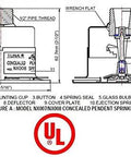 Detailed diagram of Reliable Concealed Pendent Fire Sprinkler Head Half Inch Npt Rated One Fifty Five F showing parts and specifications.