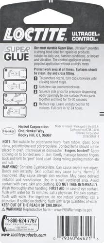 Ultra Gel Control Clear Super Glue 0.14 Fl Oz Bottle 1 Pack packaging with instructions and product information.