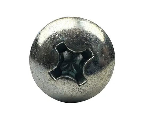 Top Shelf Drywall Hardware Number 3 Phillips Truss Head Zinc Rack Screws 0.75 Inch Long 12-24 Thread, close-up view of one fastener.