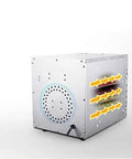 No Stress Six Tray Stainless Steel Food Dehydrator Machine for Fruits Vegetables Beef Jerky Snacks and Herbs with Horizontal Airflow setup.