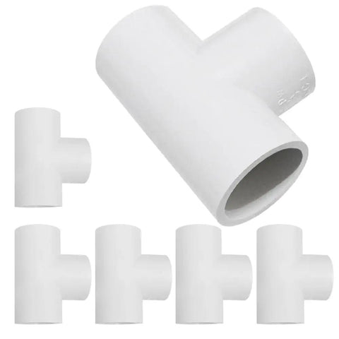 Three Quarter Inch SCH40 PVC Tee Fitting Connector White For Home Plumbing, durable pipe joint, 6-pack for DIY projects
