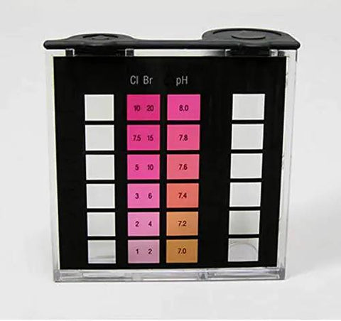High Range Chlorine And Bromine Liquid DPD Color Replacement Comparator For Swimming Pool Spa Water Testing Compatible With 2000 Series Test Kits showing color scale for testing.